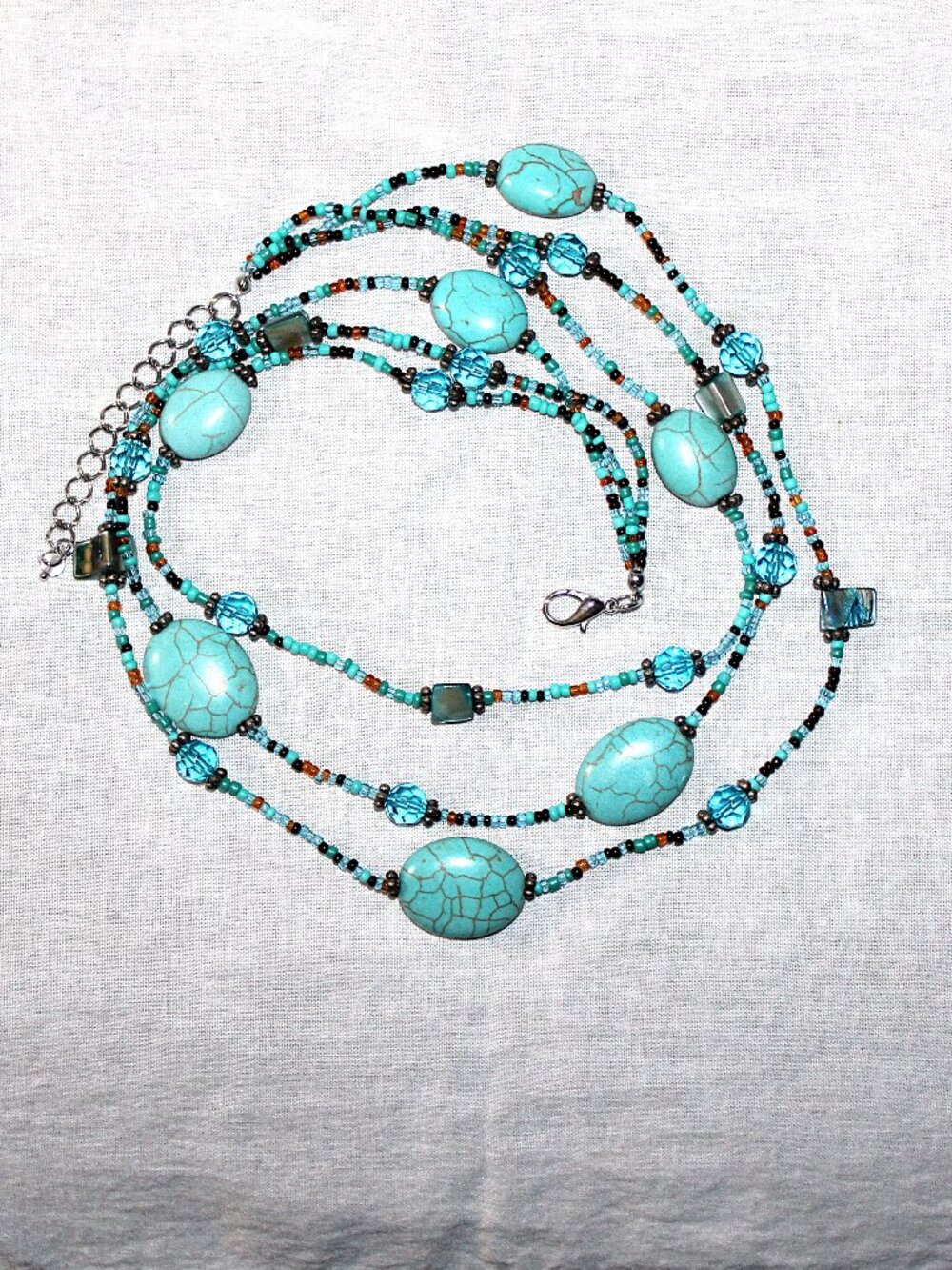 Faux Turquoise Triple Strand Beaded Necklace